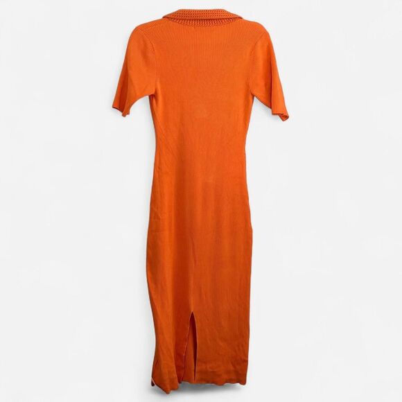Caroline Constas Orange Knit Midi Dress – Retro It-Girl Mod Crochet Collar M - Picture 3 of 8
